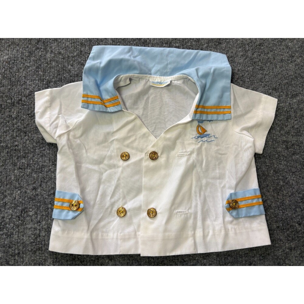 Mothercare Button Down Shirt Baby Boys 12 M Month Embordered Sailboat VTG 90s